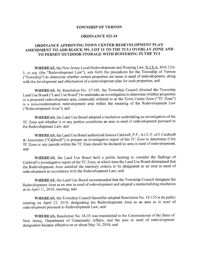 22 24 Ordinance Approving Redevelopment Town Center Redevelopment Plan Amendment1024 1