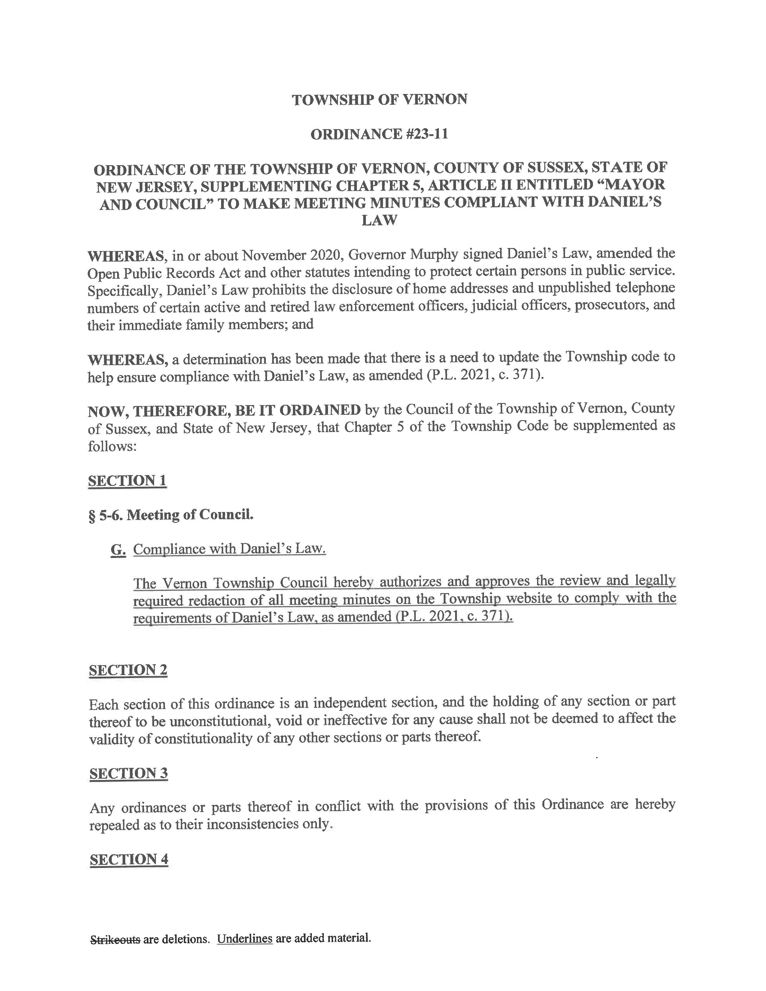 23 11 Ordinance re Compliance w Daniels Law Page 1