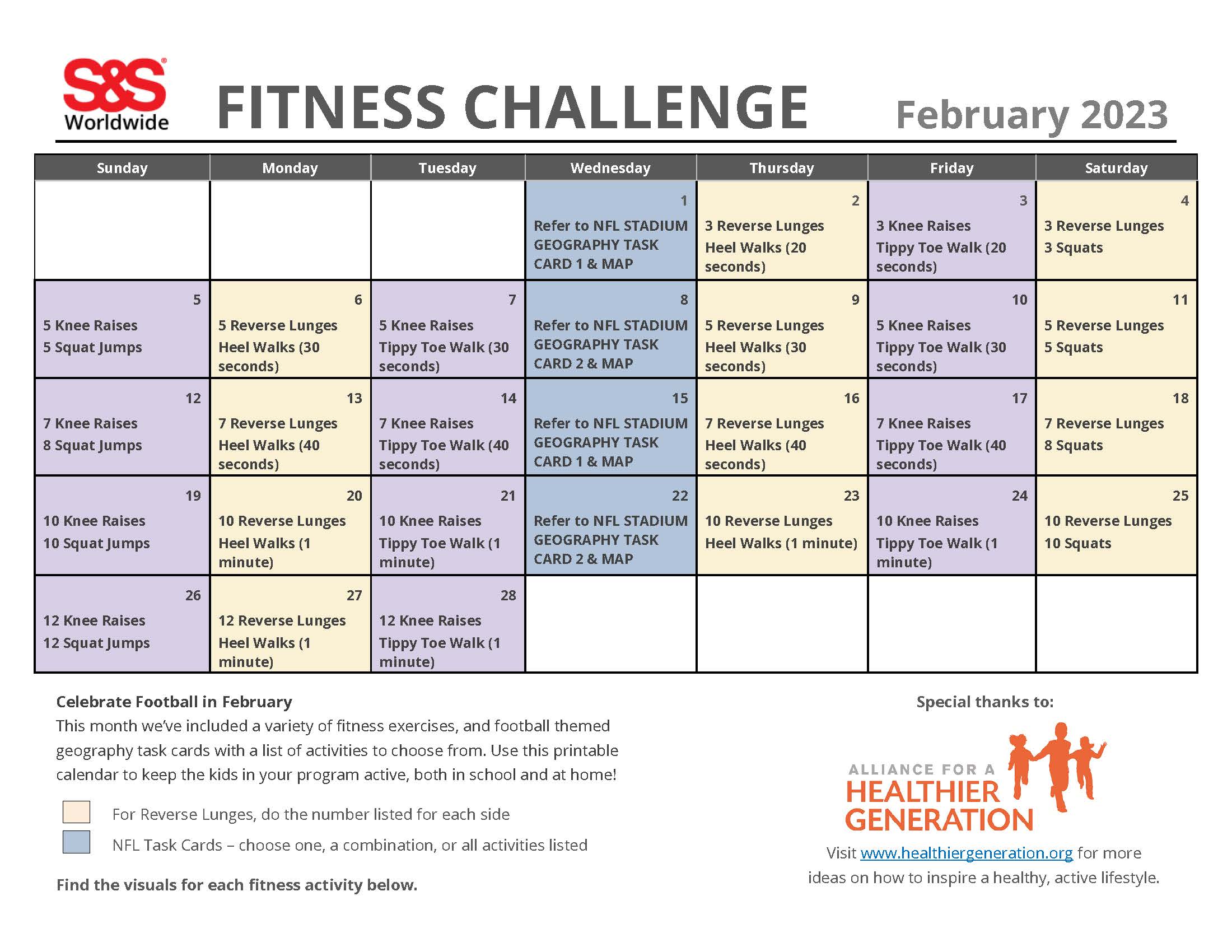 February Printable Fitness Challenge Calendar 2023 Page 1
